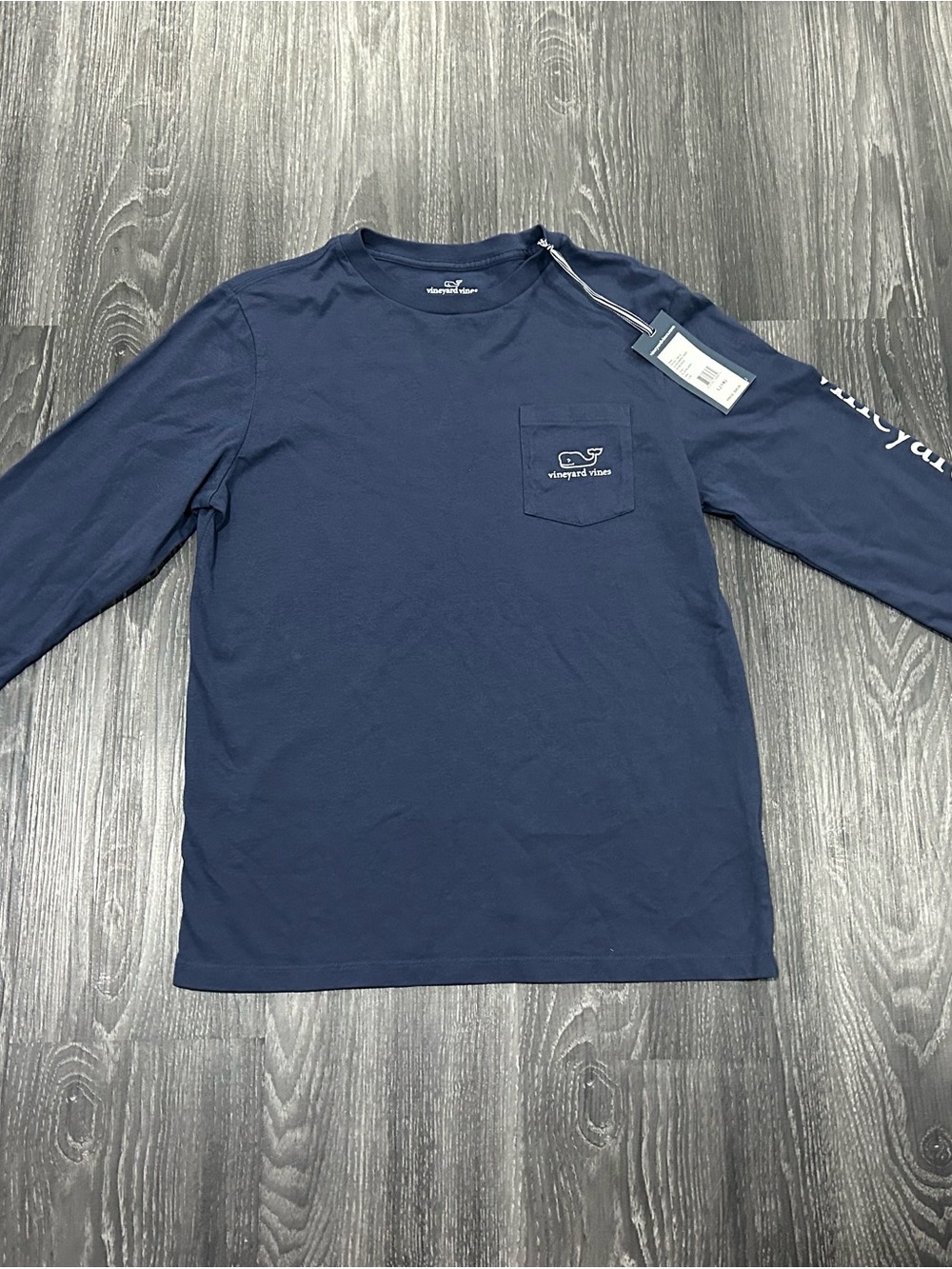 Vineyard Vines Navy Long-Sleeve Pocket Tee with Sleeve Logo